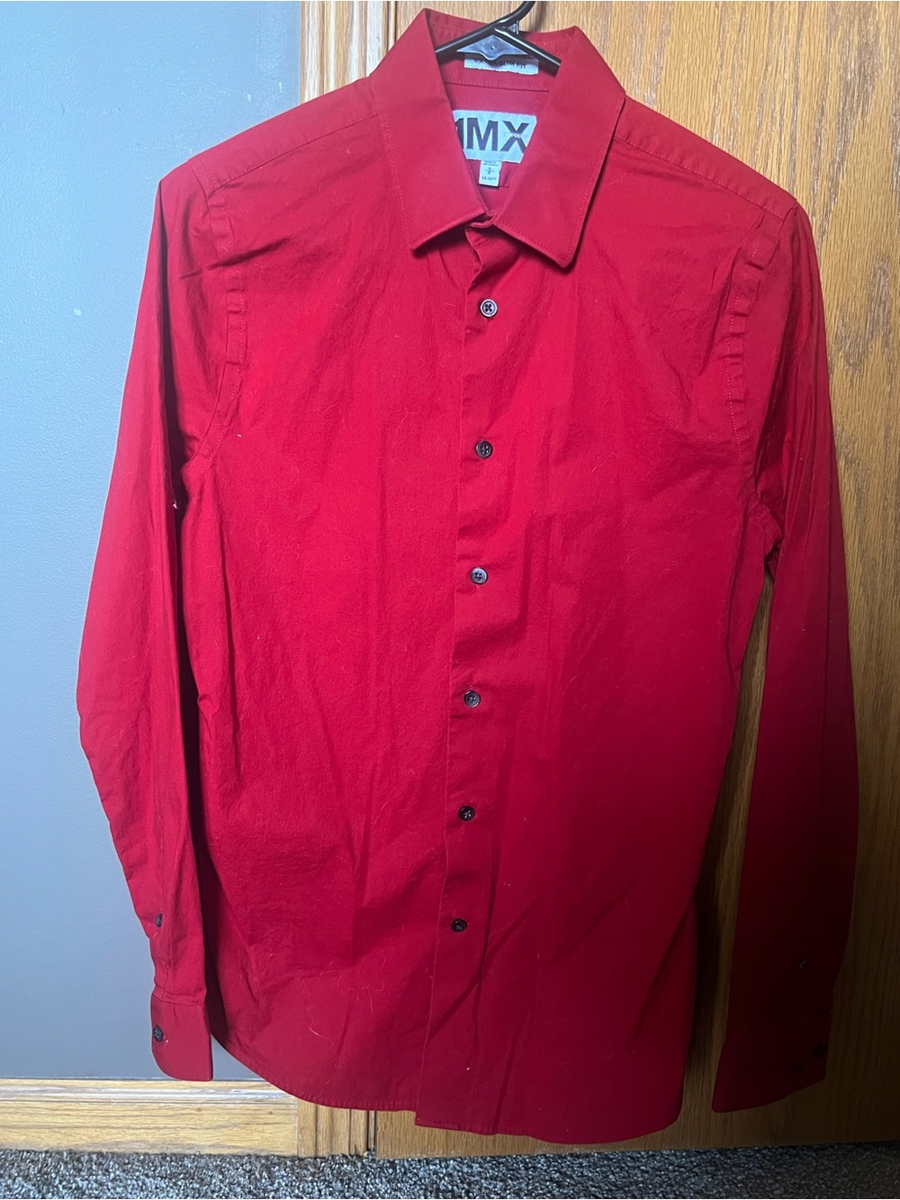 Express Men's Red Long-Sleeve Dress Shirt